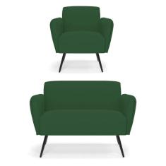 Sofá Namoradeira com Poltrona Pés Palito de Ferro Bruna Veludo D01 - D