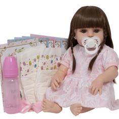 Boneca Reborn Menina Gatinha 46cm Completa Vários Acessórios - Cegonha