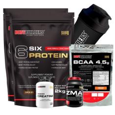 Kit 2x 6 Six Protein 2kg + BCAA 1kg Tangerina + Power Creatina 100g + 