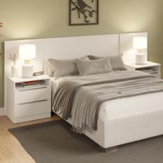 Cabeceira Extensível Madesa com 2 Mesas Laterais, Branco