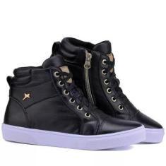 Tênis Academia Sneaker Feminino Couro Conforto Academia-Feminino