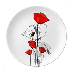 Pintura de linha de arte abstrata de flores vermelhas Prato de milho decorativo de porcelana Salver Prato de jantar