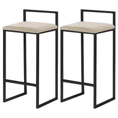 Kit 2 Banquetas Decorativa Jasmine Base Preto Veludo Bege - Gran Belo