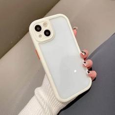 Capa de telefone de silicone com borda colorida Candy para iPhone 14Pro Max 11 12 13 Tampa traseira de proteção transparente transparente, branca, para iphone 12