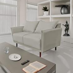 Sofá 2 Lugares Veludo Cinza Pietro Base em Madeira Maciça