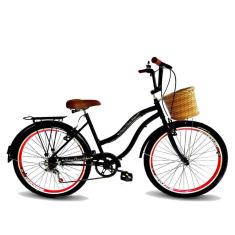 Bicicleta aro 26 vintage retrô cesta tipo vime 6 marchas pto