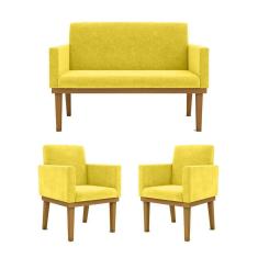 Kit Sofá Com Base Reforçada + 2 Poltronas Sala De Estar Cor:amarelo