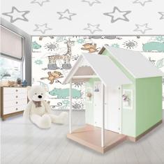 Casinha de Brinquedo Artesanal MDF com Telhado Branco/Verde L12 - Gran Belo
