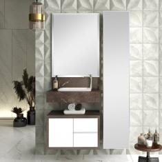 Gabinete Para Banheiro Suspenso Pró 60cm Bumi Linho/branco