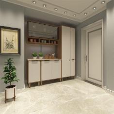 Cozinha Compacta 4Peças Balcões Aéreos C Vidro Reflecta E Tampo Aspen Luciane Móveis Vanilla-beige