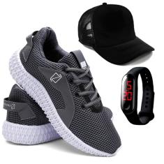 Tênis de Academia Masculino Caminhada Boné + Relógio-Masculino