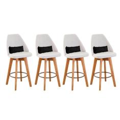 Kit 04 Banquetas Linho Bege E Almofada Suede Preto