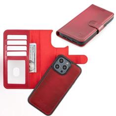 Node Leather Capa de couro para iPhone 14 Pro Max com MagSafe, capa carteira de couro genuíno para iPhone 14 Promax com suporte para cartão, capa flip magnética destacável, bloqueio RFID, rosa