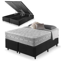Cama Box com Baú King Size Preta + Colchão Molas Ensacadas Alabama 193