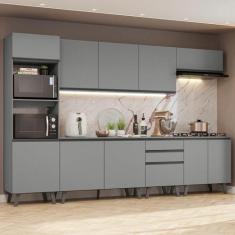 Armário de Cozinha Completa 320cm Cinza Nice Madesa 06, Cinza