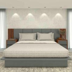 Cama King 2,01m Cabeceira 3,50m e 2 Mesas Sob Medida em MDF - Casa Lar