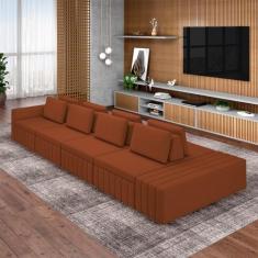 Sofá Ilha com Encosto e Almofadas Móveis Olimpo 505cm Modulado Linho T
