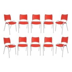 Kit Com 10 Cadeiras Iso Para Escola Escritório Comércio Vermelha Base 