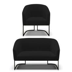 Sofá Namoradeira e Poltrona Base Industrial Preto Stella Linho Preto A79 D03 - D`Rossi