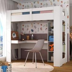 Cama Alta Infantil/Juvenil Multifuncional com Escrivaninha Penteadeira