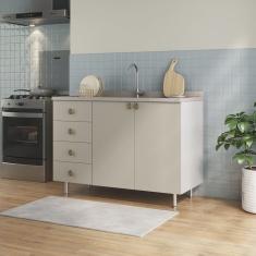 Balcão para Pia 100% Mdf Bp 120cm 2 Portas 4 Gavetas Maranello