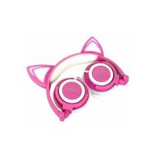 Fone Ouvido Headphone Orelha Gato Com Led Hf-C22 Rosa/Branco - Exbom, 