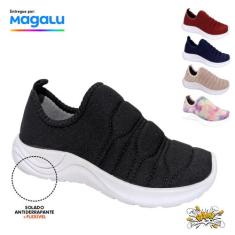 Tênis Calce Fácil elástico sem cadarço bordado Slip on Preto - Pam Kid