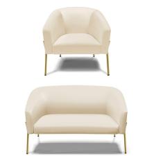 Sofá Namoradeira E Poltrona Pé De Ferro Dourado Stella Corino D03 - D'rossi Cor Bege