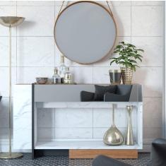 Aparador Buffet 1 Gaveta com Espelho Porto Belo Colibri Móveis Calacatta/Natura Real/Preto Fosco