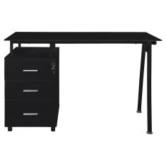 Mesa Escritório Tripoli Tampo de Vidro e 3 Gavetas Embutida 76x60x120cm Preto