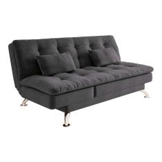 sofá-cama casal 3 lugares amanda suede com almofadas cinza