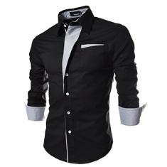 Elonglin Camisa Social Masculina Formal com Botões Manga Comprida Camisa Casual Elegante Cores Contrastantes Preto XGG