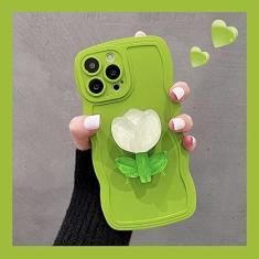 Capa de telefone com suporte de flor 3D para Samsung Galaxy S23 Ultra S22 S21FE S20 Plus A73 A13 A23 A33 A53 Capa de onda de silicone macio, grama verde, para S20