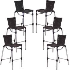Kit 6 Banquetas Alumínio Fortaleza Alta Para Balcão Cozinha Bar Trama