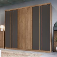 Guarda Roupa 6 Portas 3 Gavetas Florence Móveis Castro - Macadâmia/Titânio