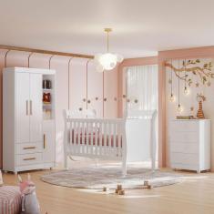 Quarto de Bebê Completo Zara 100% Mdf 3 Portas 6 Gavetas Branco 5428 - Tigus Baby