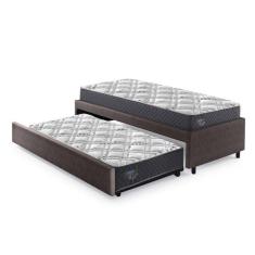 Bicama Box Solteirão 96x203 Cm Courino com Dois Colchões Adapto Molas Ensacadas Ecoflex Marrom/Cinza