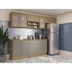 Cozinha Completa com 5 Peças 3 Gavetas Nogueira/Cinza