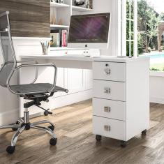 Escrivaninha Para Computador Office Com 4 Gavetas Dubai Branco Brilhante - Lukaliam Moveis