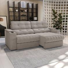 Sofá 260 cm com Porta Copos Retrátil e Reclinável Premier Cinza Claro