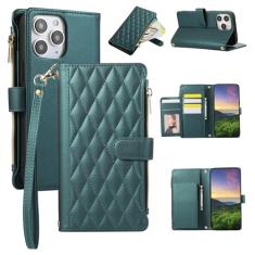 Capa carteira para iPhone 11 Pro Max, capa de couro para celular com 6 compartimentos para cartão e 1 compartimento para dinheiro e 1 bolsa com zíper, fivela magnética à prova de choque com corda de