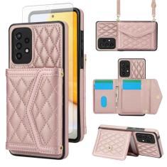 Asuwish Capa de celular para Samsung Galaxy A52/A52S 5G carteira celular com protetor de tela de vidro temperado bloqueio RFID suporte de cartão de crédito alça transversal A 52 S 4G G5 52A S52 52S