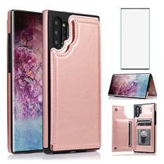 Asuwish Capa carteira compatível com Samsung Galaxy Note 10 Plus Glaxay Note10+ 5G e protetor de tela de vidro temperado com suporte para cartão, capas para celular Gaxaly Note10 + Notas 10+ Ten Not