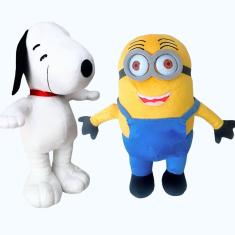 02 Brinquedos Pelucia Minion M2 e Snoopy 35cm Antialérgico