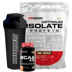 Kit Optimum Isolate Whey Protein 900g + BCAA 100g + Coqueteleira - Bodybuilders Sabor Chocolate