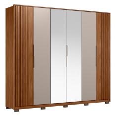 Guarda Roupa Casal Atrice Ripado 6 Portas com 2 Espelhos e Pés - Demartêz Nogueira Touch/Nude Prime tx