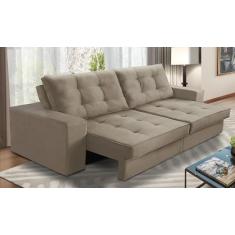 Sofá Retrátil e Reclinável 3 lugares 2,10m com Molas Marcela Suede Cappuccino Adonai Estofados