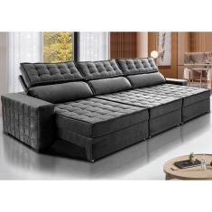 Sofá Retrátil E Reclinável 3,85M Cama Inbox Big Star Com Softgel D40 Velupluma Cinza