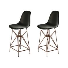 Kit 2 Banquetas Bistrô Alta Eames Preta Base Ferro Cobre - Cor: Preto