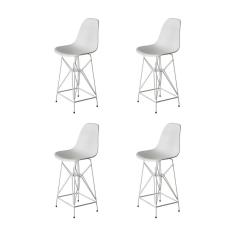 Kit 4 Banquetas Bistrô Alta Eames Branca Base Ferro Branco - Cor: Branco